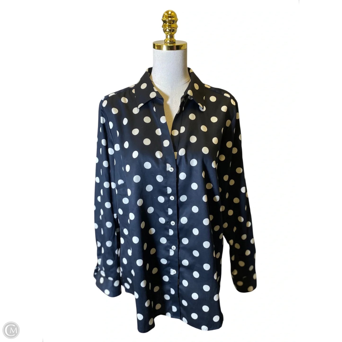 Top Long Sleeve By Foxcroft In Polkadot Pattern, Size: Xl