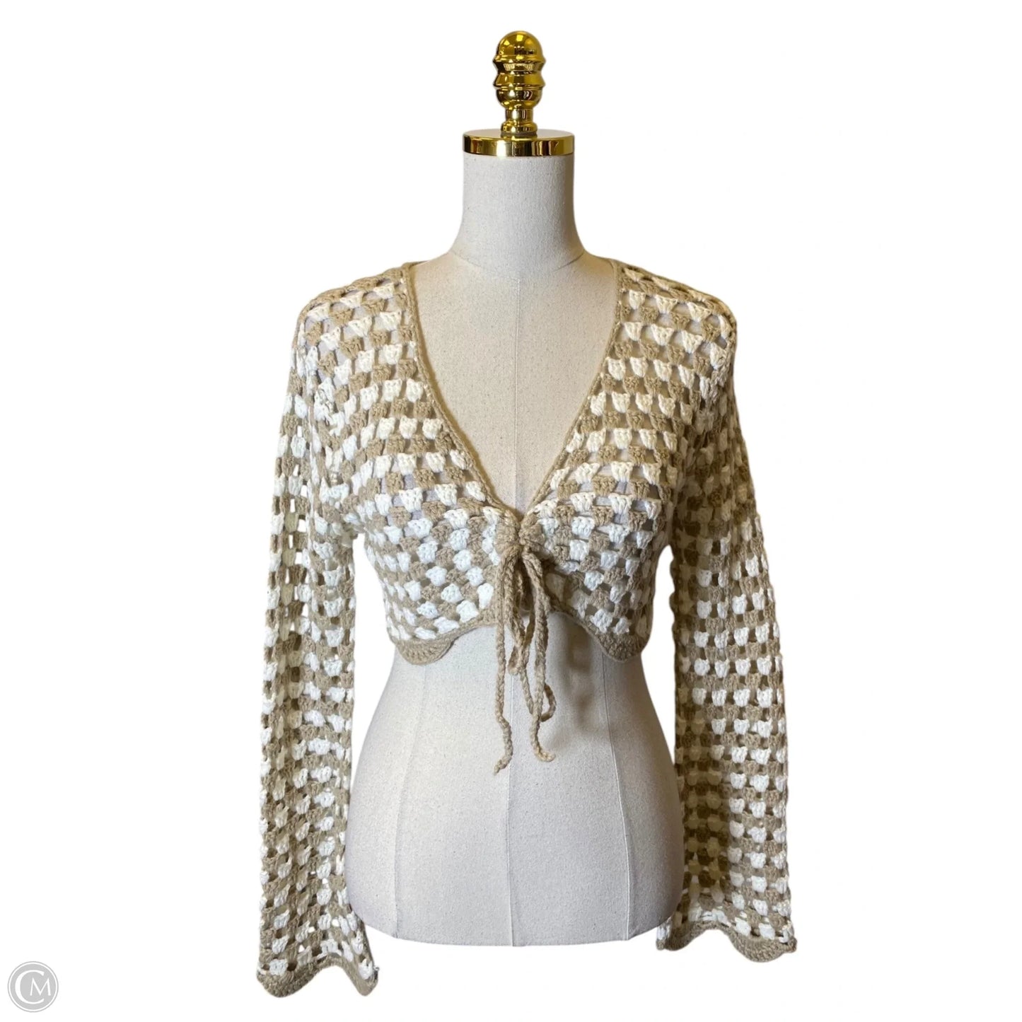 Top Long Sleeve By Clothes Mentor In Tan & White, Size: S