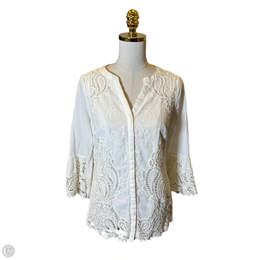 Top 3/4 Sleeve By Chicos In Cream, Size: S
