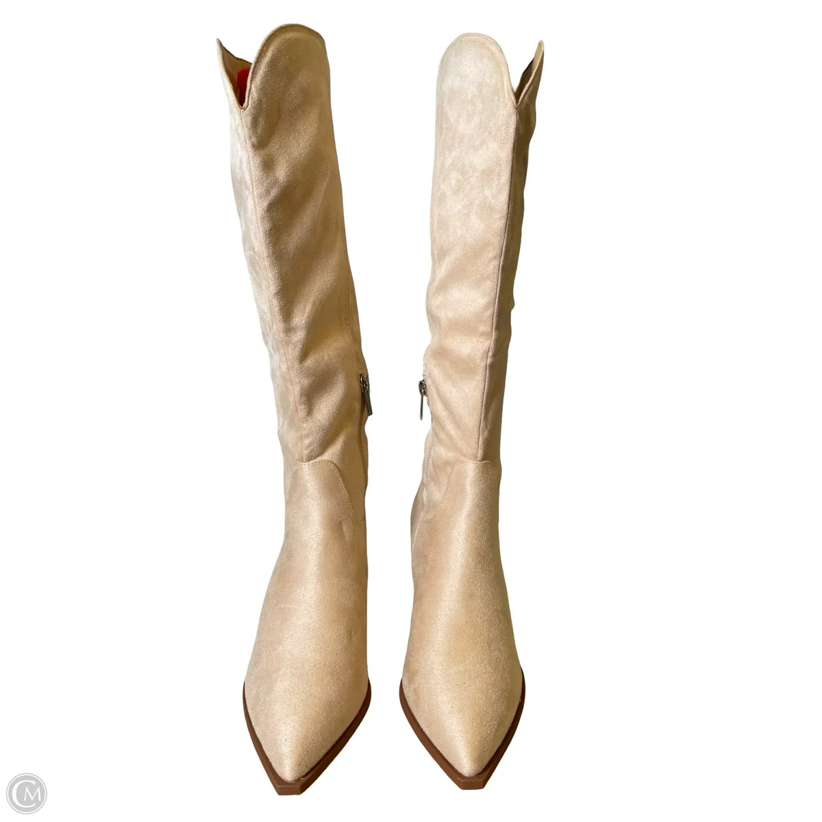 Boots Knee Heels By Clothes Mentor In Cream, Size: 8