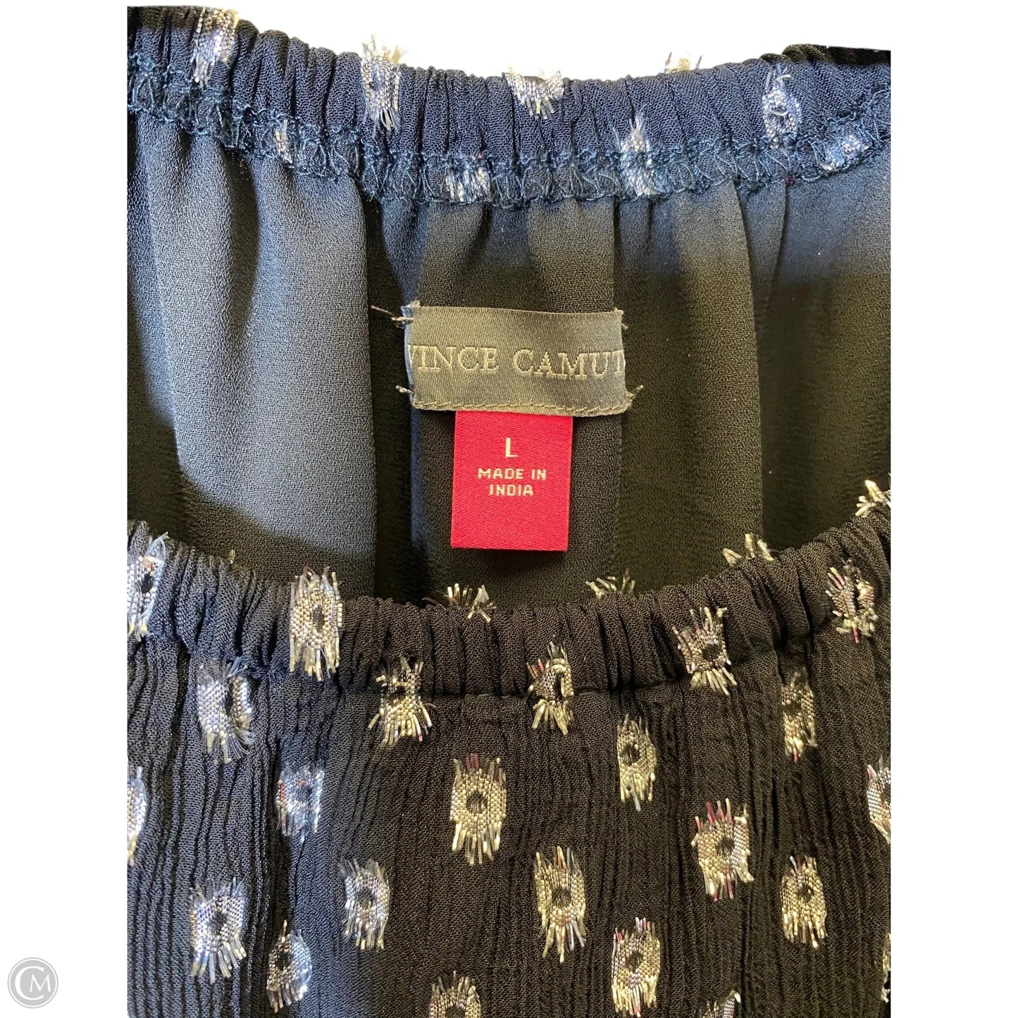 Top Long Sleeve By Vince Camuto In Black & Silver, Size: L