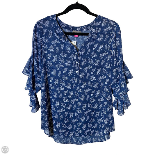 Top 3/4 Sleeve By Vince Camuto In Blue & White, Size: M
