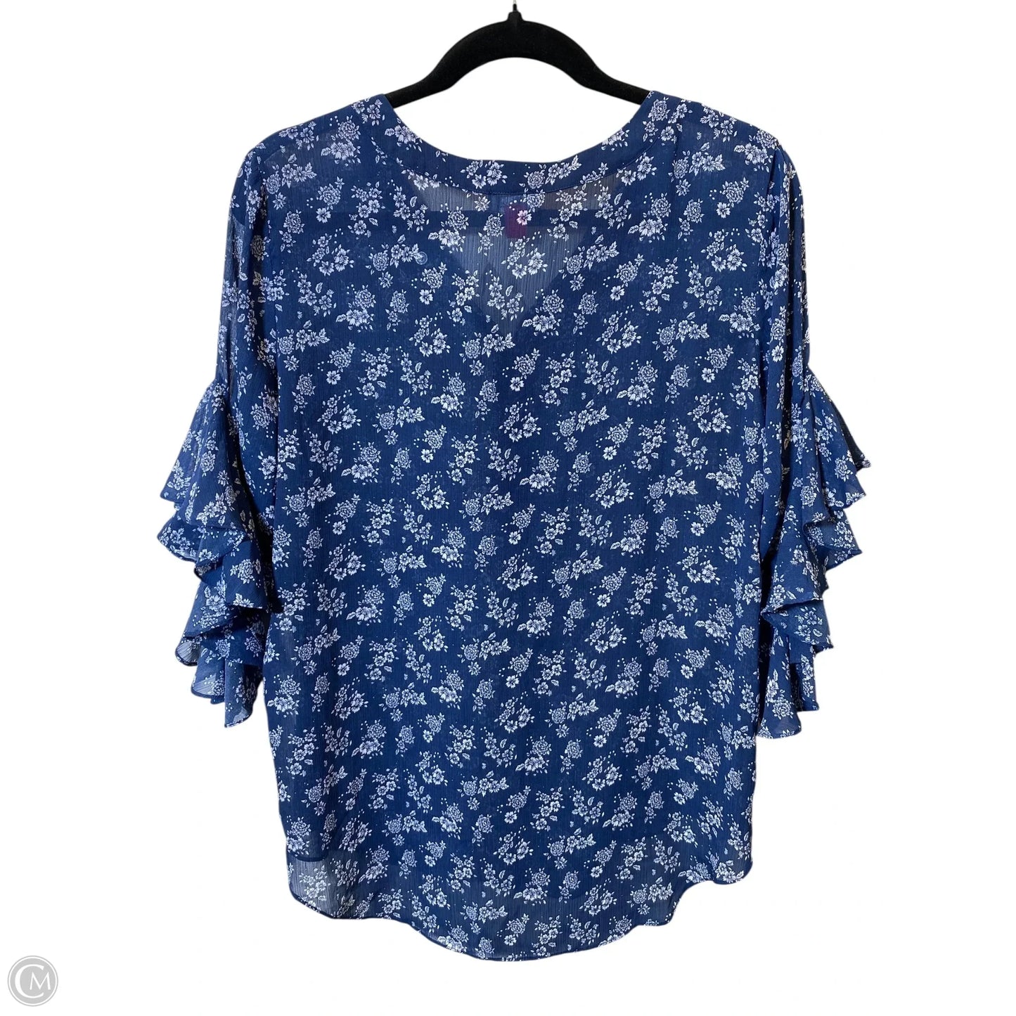 Top 3/4 Sleeve By Vince Camuto In Blue & White, Size: M