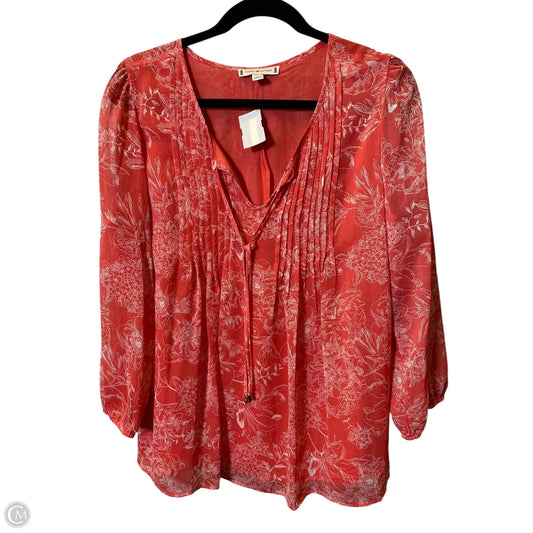 Top Long Sleeve By Tommy Hilfiger In Orange & White, Size: L