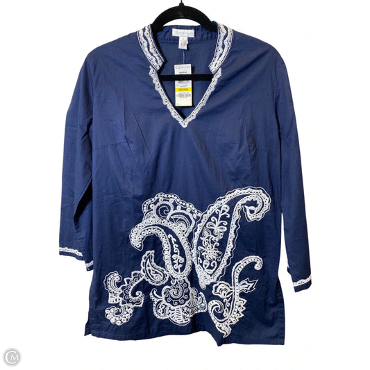 Top 3/4 Sleeve By Charter Club In Blue & White, Size: M