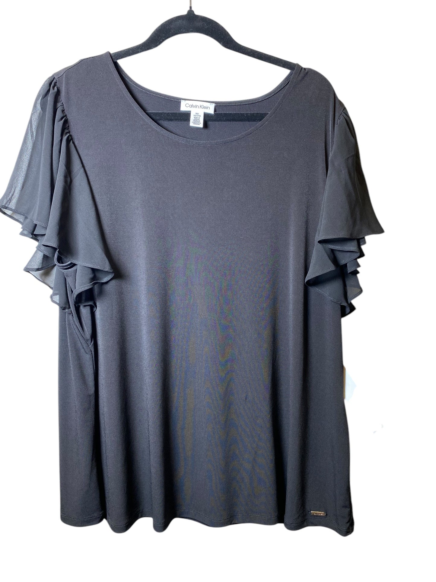 Top Short Sleeve By Calvin Klein In Black, Size: 1x