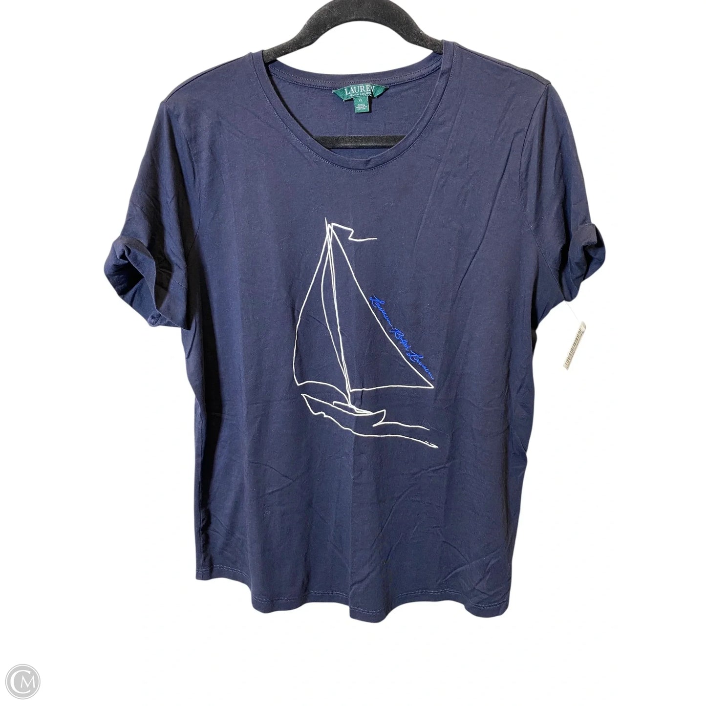 Top Short Sleeve By Lauren By Ralph Lauren In Navy, Size: Xl