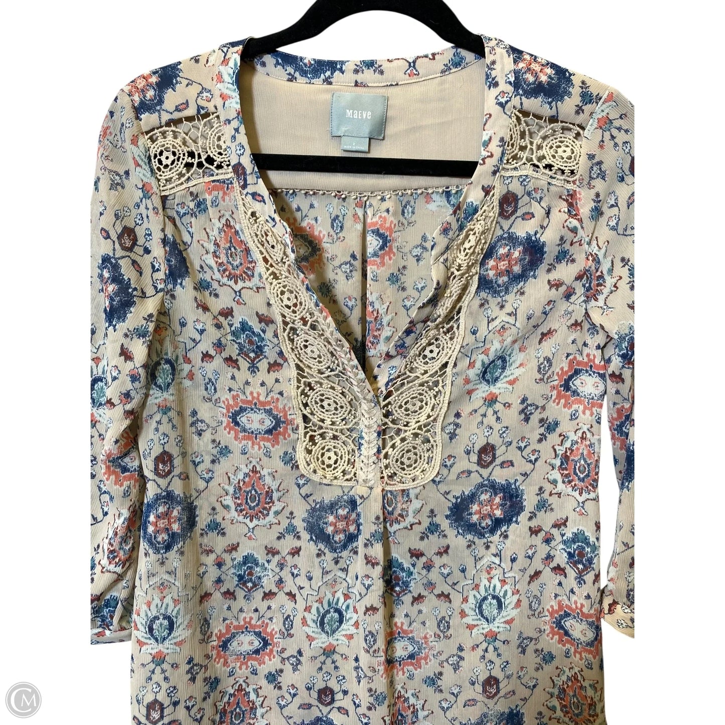 Top 3/4 Sleeve By Maeve In Multi-colored, Size: 2