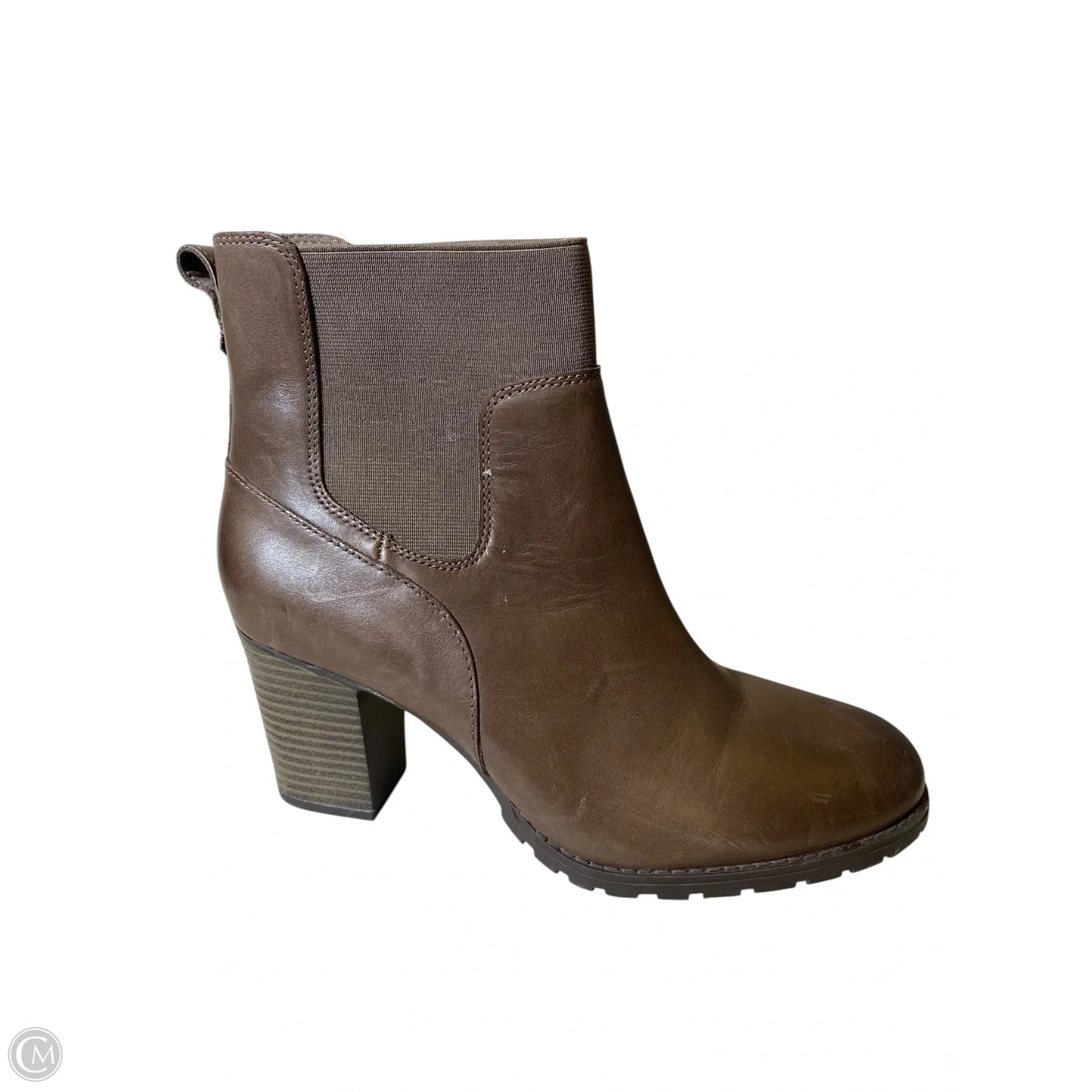 Boots Ankle Heels By Clarks In Brown, Size: 10