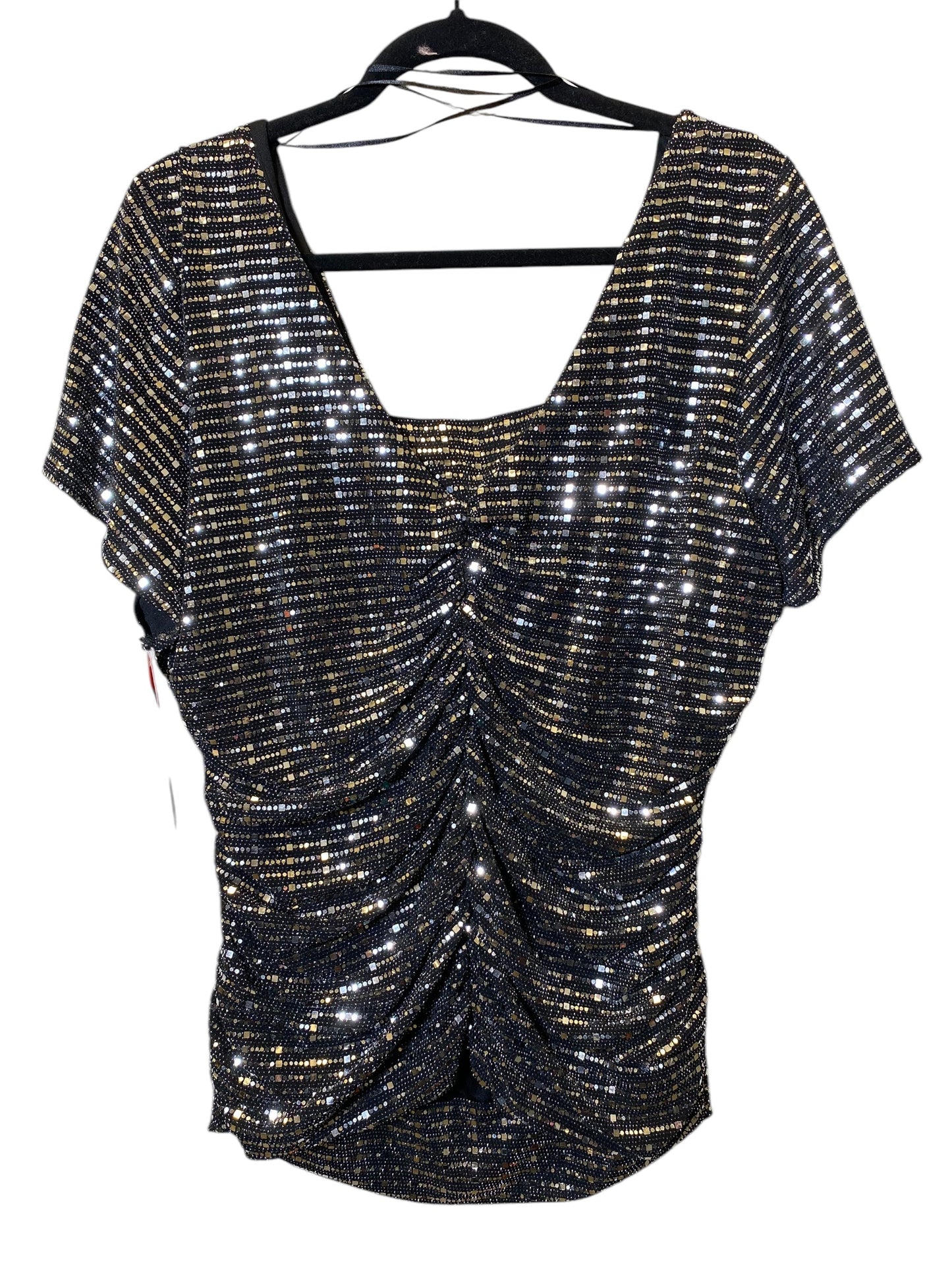 Top Short Sleeve By Avenue In Black & Silver, Size: 2x