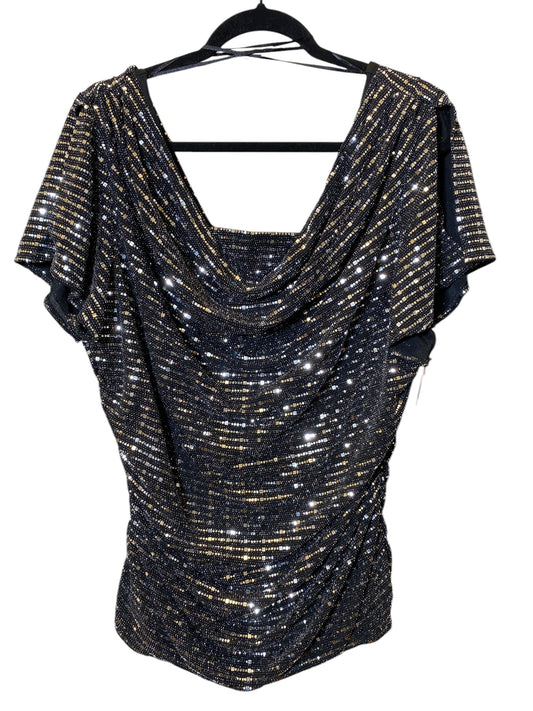 Top Short Sleeve By Avenue In Black & Silver, Size: 2x