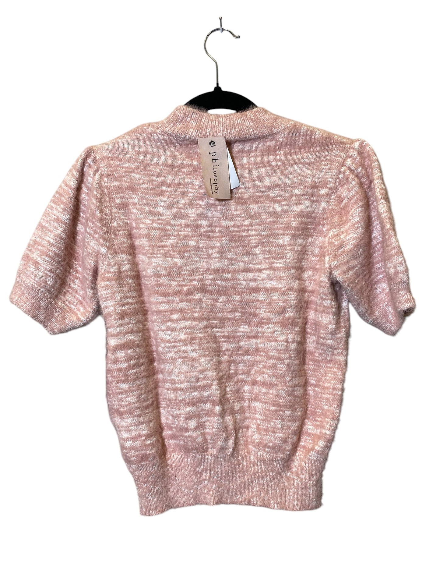 Sweater Short Sleeve By Philosophy In Pink & White, Size: S