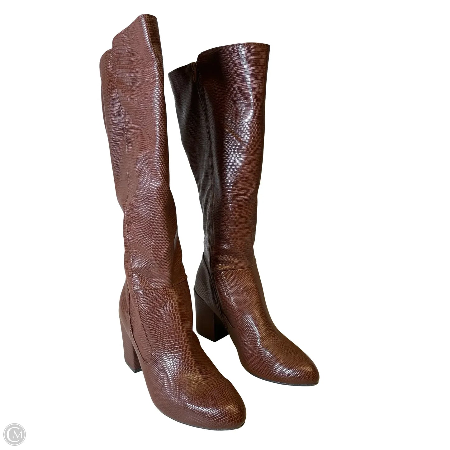 Boots Knee Heels By Clothes Mentor In Brown, Size: 10