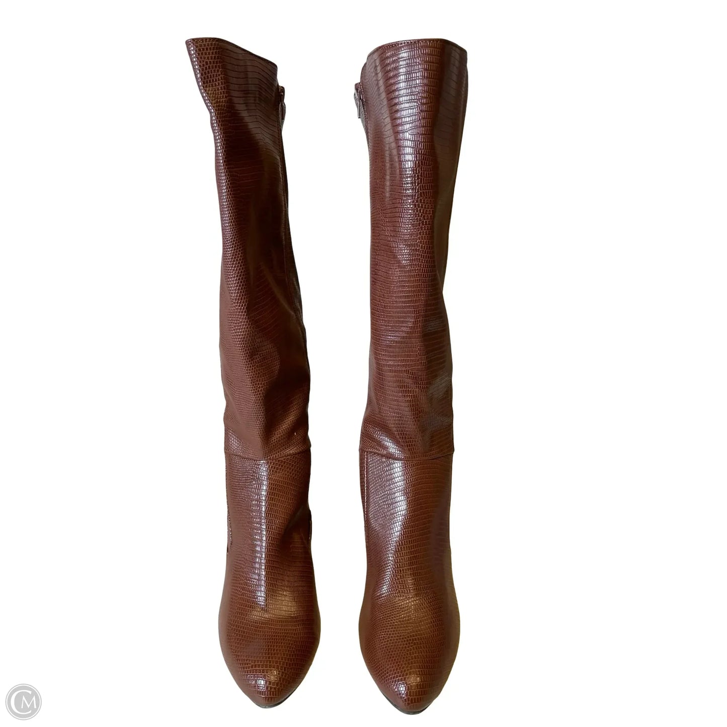 Boots Knee Heels By Clothes Mentor In Brown, Size: 10