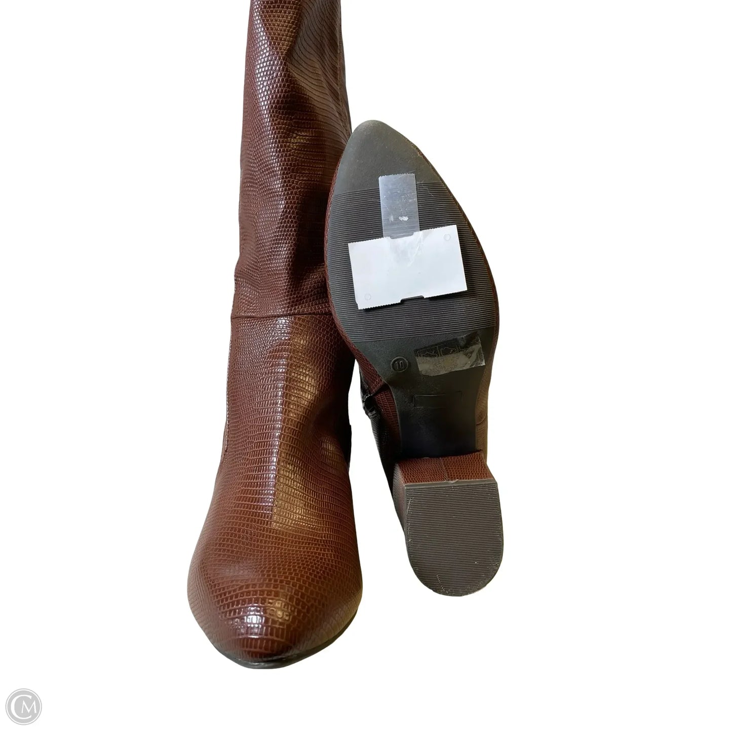 Boots Knee Heels By Clothes Mentor In Brown, Size: 10