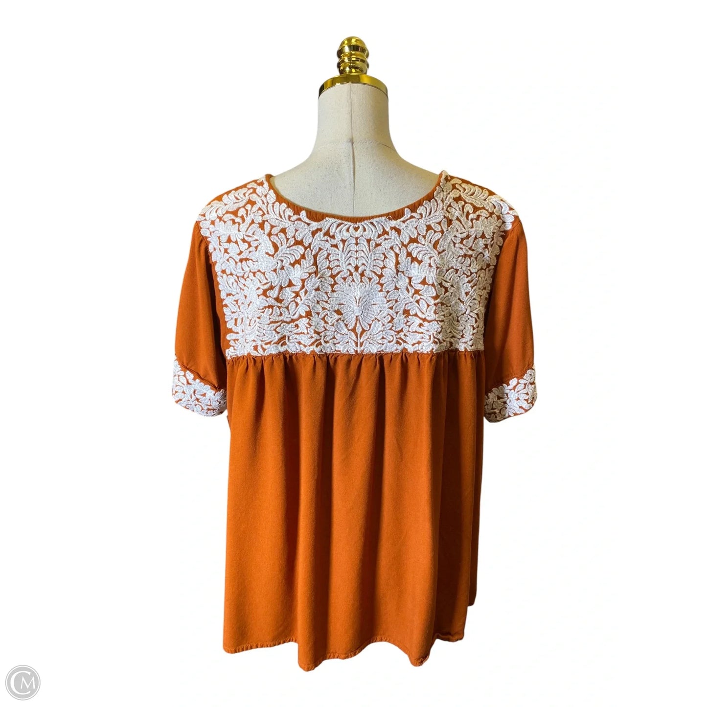 Top Short Sleeve By Parsley & Sage In Orange & White, Size: 1x