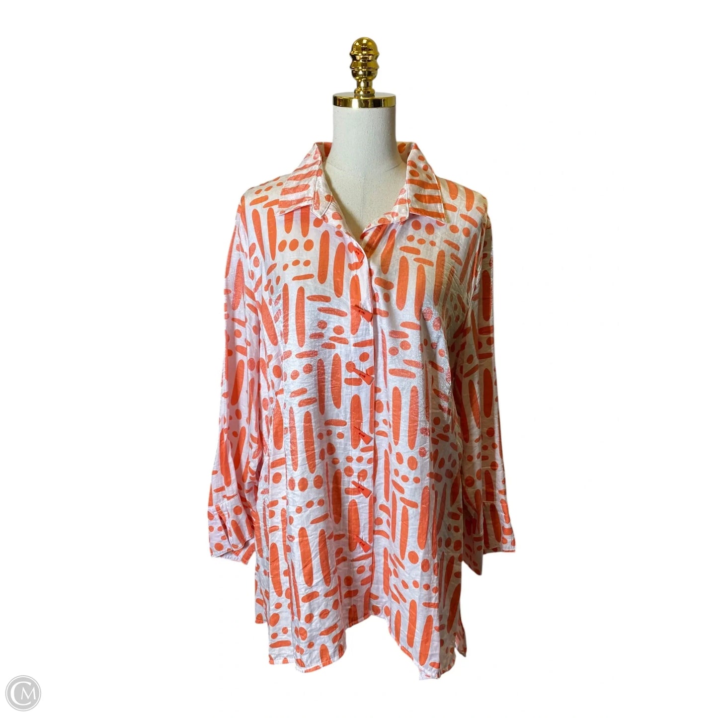 Top Long Sleeve By Multiples In Orange & White, Size: 1x