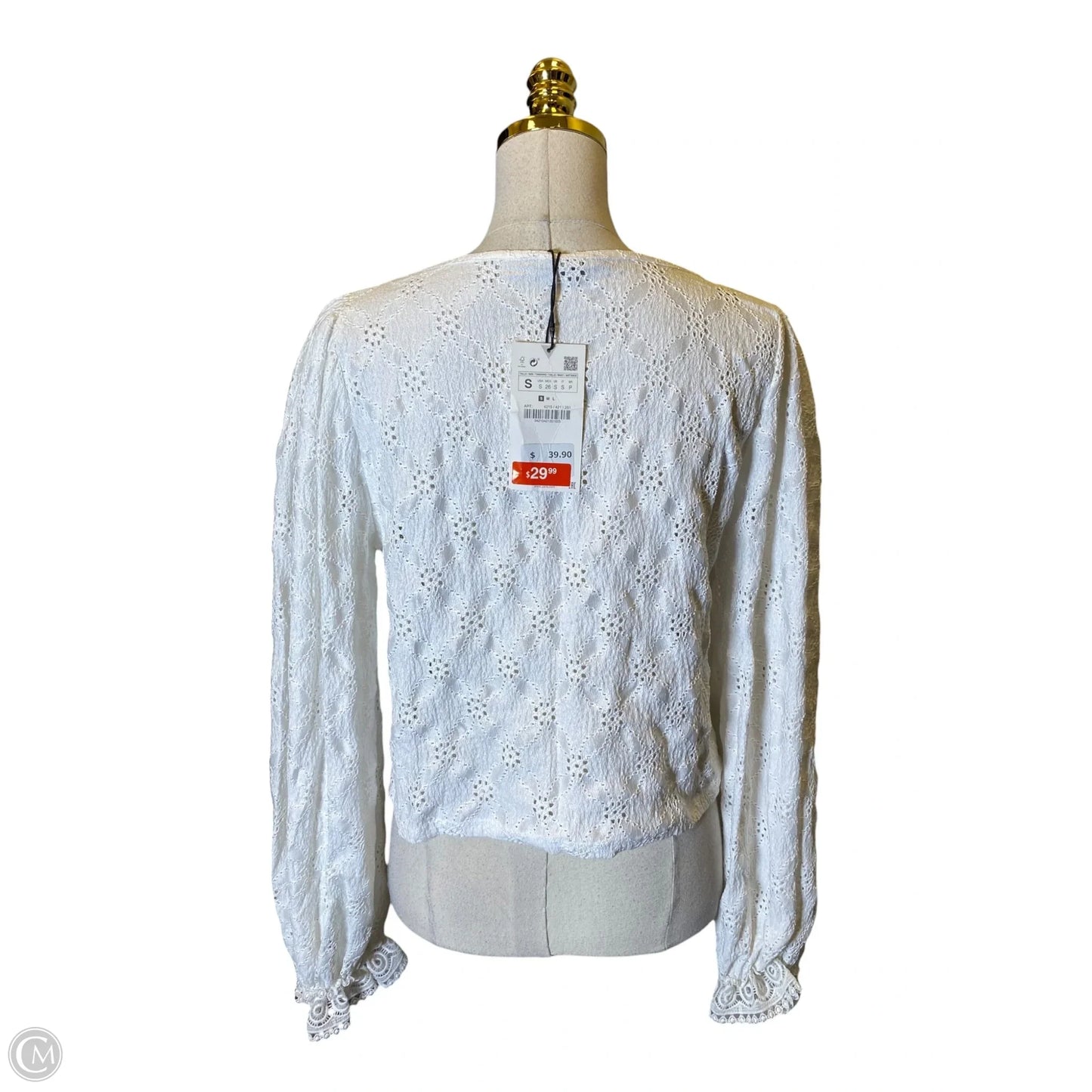 Top Long Sleeve By Zara In White, Size: S
