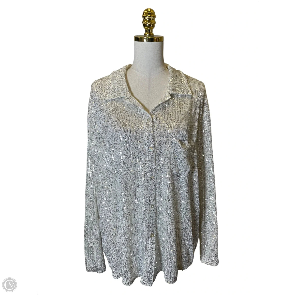 Top Long Sleeve By Pol In Silver & Tan, Size: L