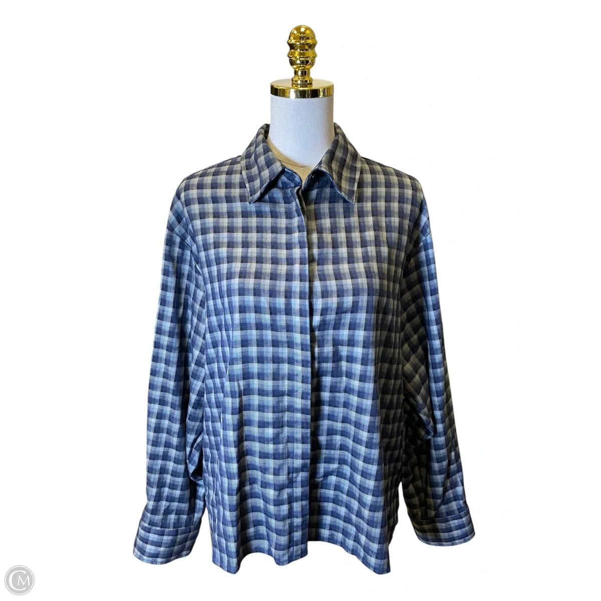 Top Long Sleeve By Reformation In Plaid Pattern, Size: L
