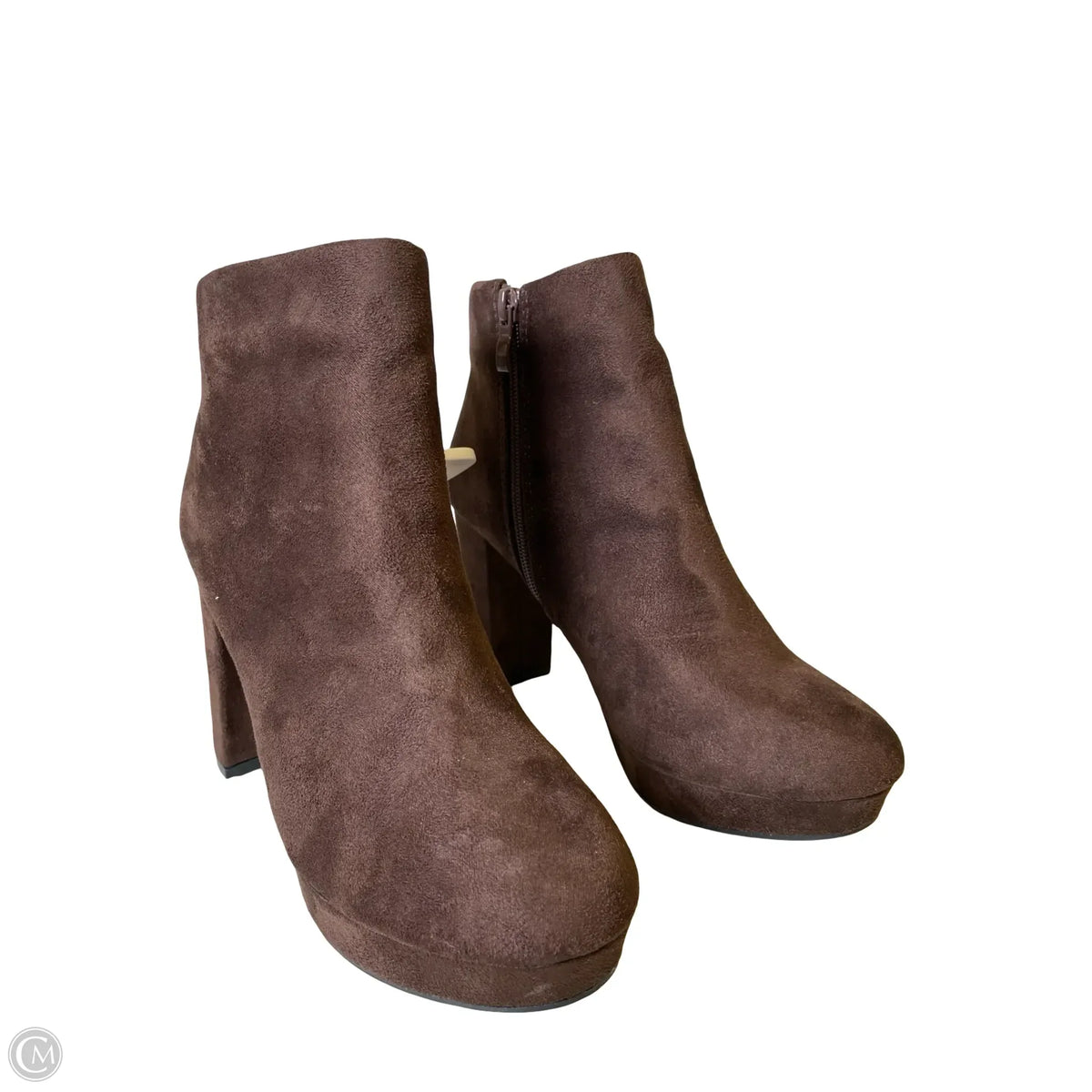 Boots Ankle Heels By Forever In Brown, Size: 8