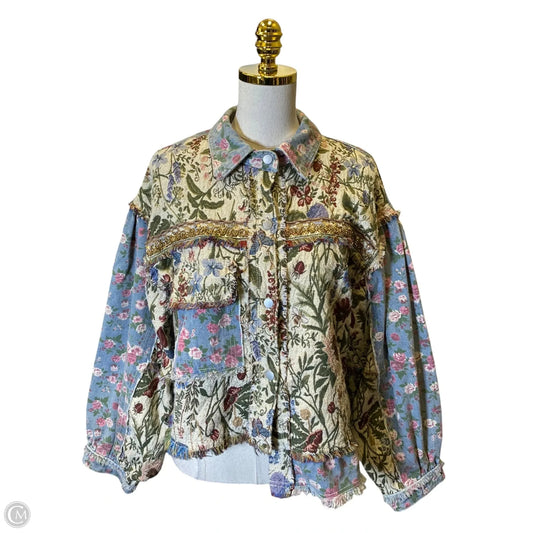 Jacket Denim By Pol In Floral Print, Size: L