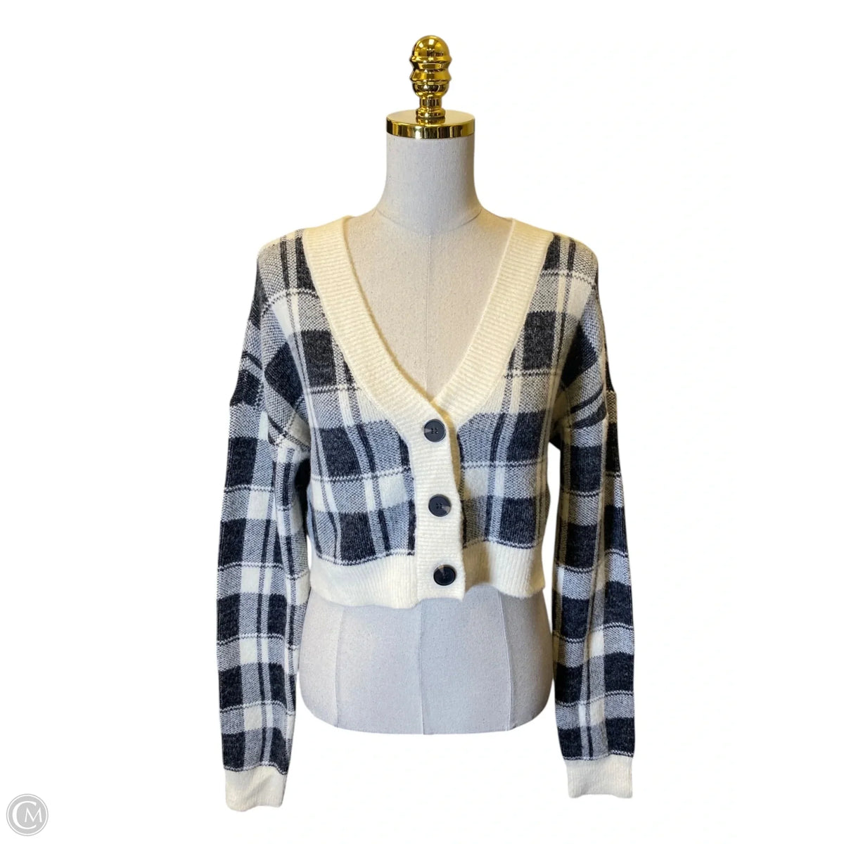 Sweater Cardigan By Arizona In Plaid Pattern, Size: M