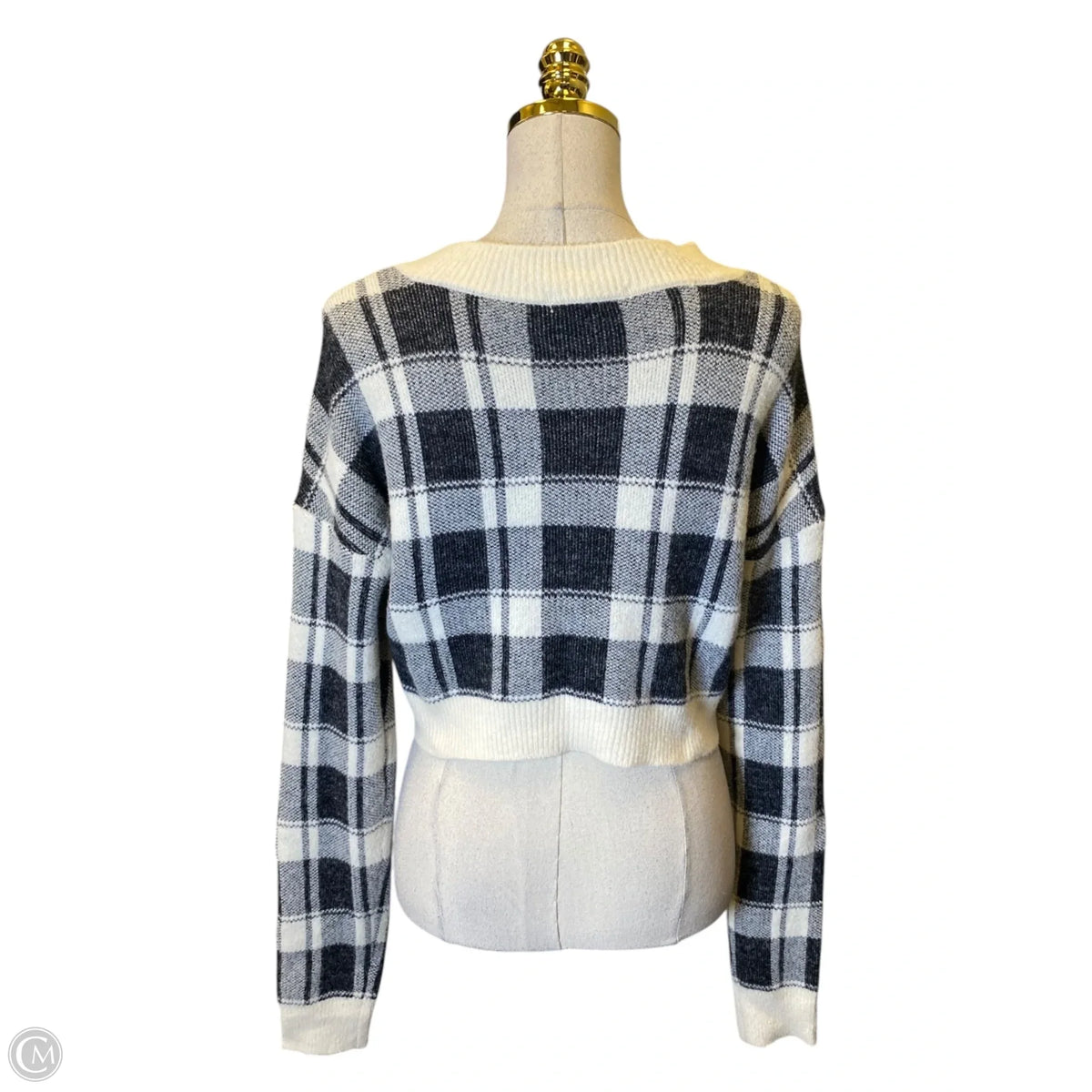 Sweater Cardigan By Arizona In Plaid Pattern, Size: M