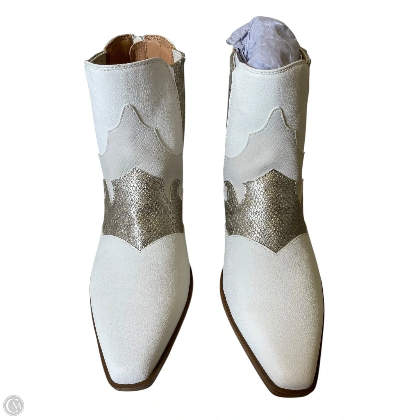 Boots Ankle Flats By Yellow Box In Silver & White, Size: 6.5