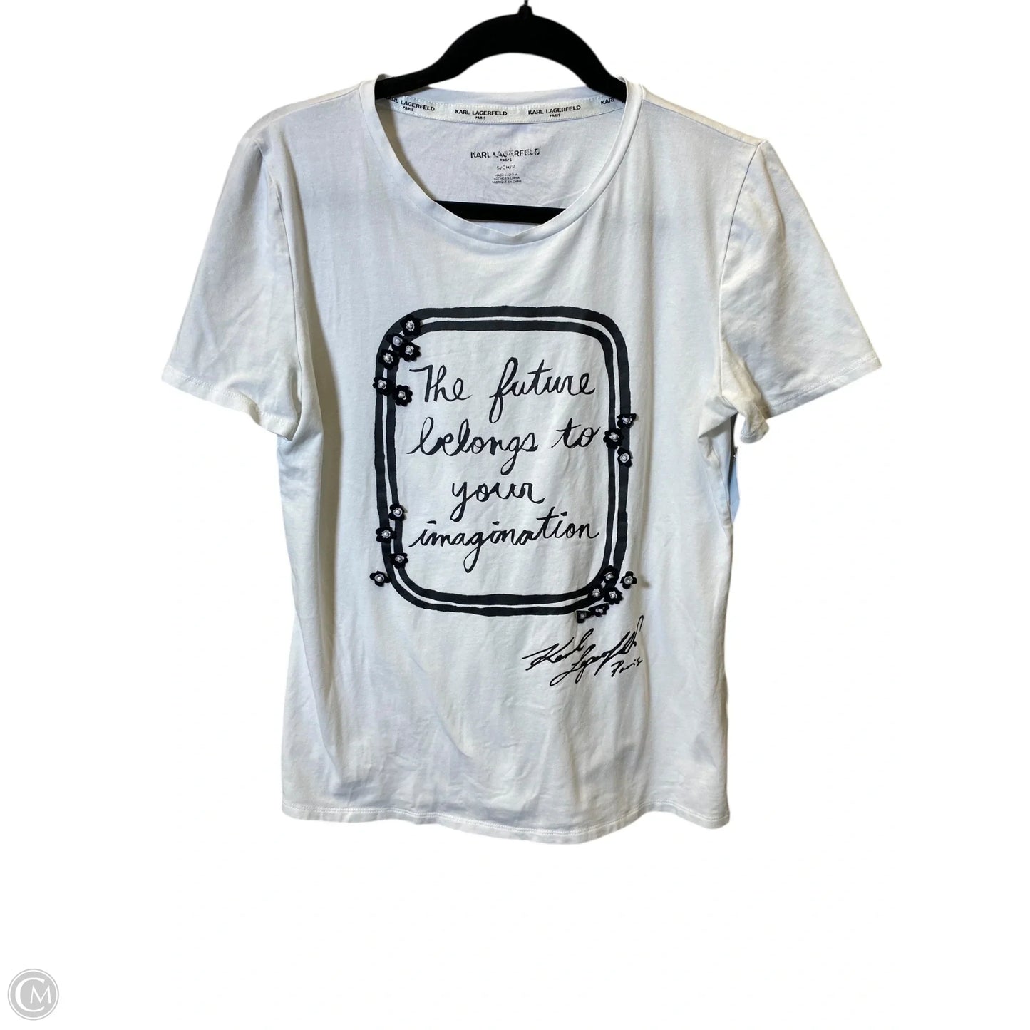 Top Short Sleeve Designer By Karl Lagerfeld In White, Size: S
