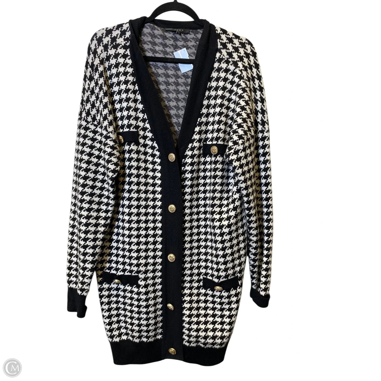 Sweater Cardigan By Cyrus In Black & White, Size: L