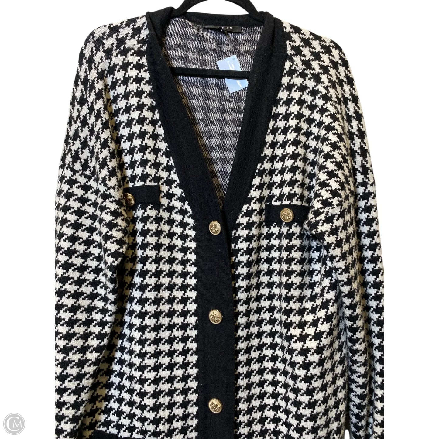 Sweater Cardigan By Cyrus In Black & White, Size: L