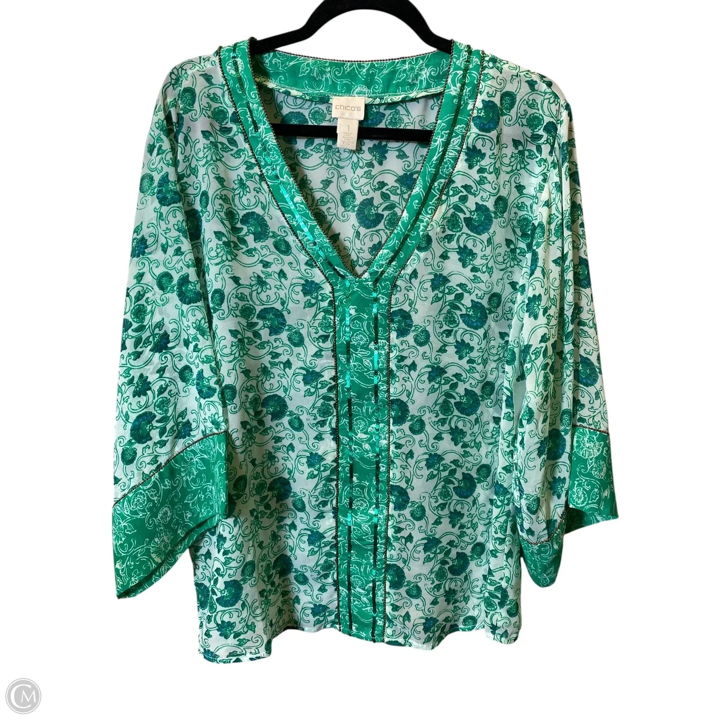Top 3/4 Sleeve By Chicos In Floral Print, Size: M