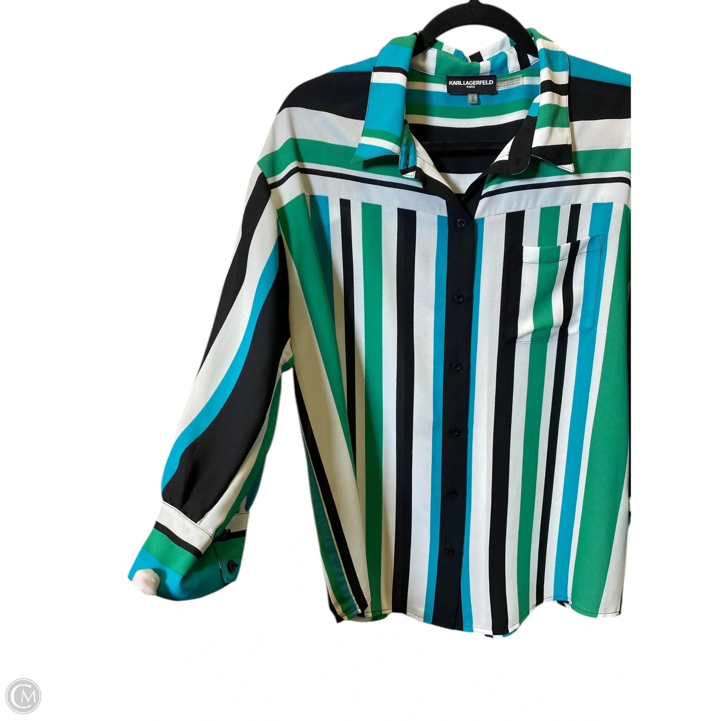 Top Long Sleeve Designer By Karl Lagerfeld In Striped Pattern, Size: M