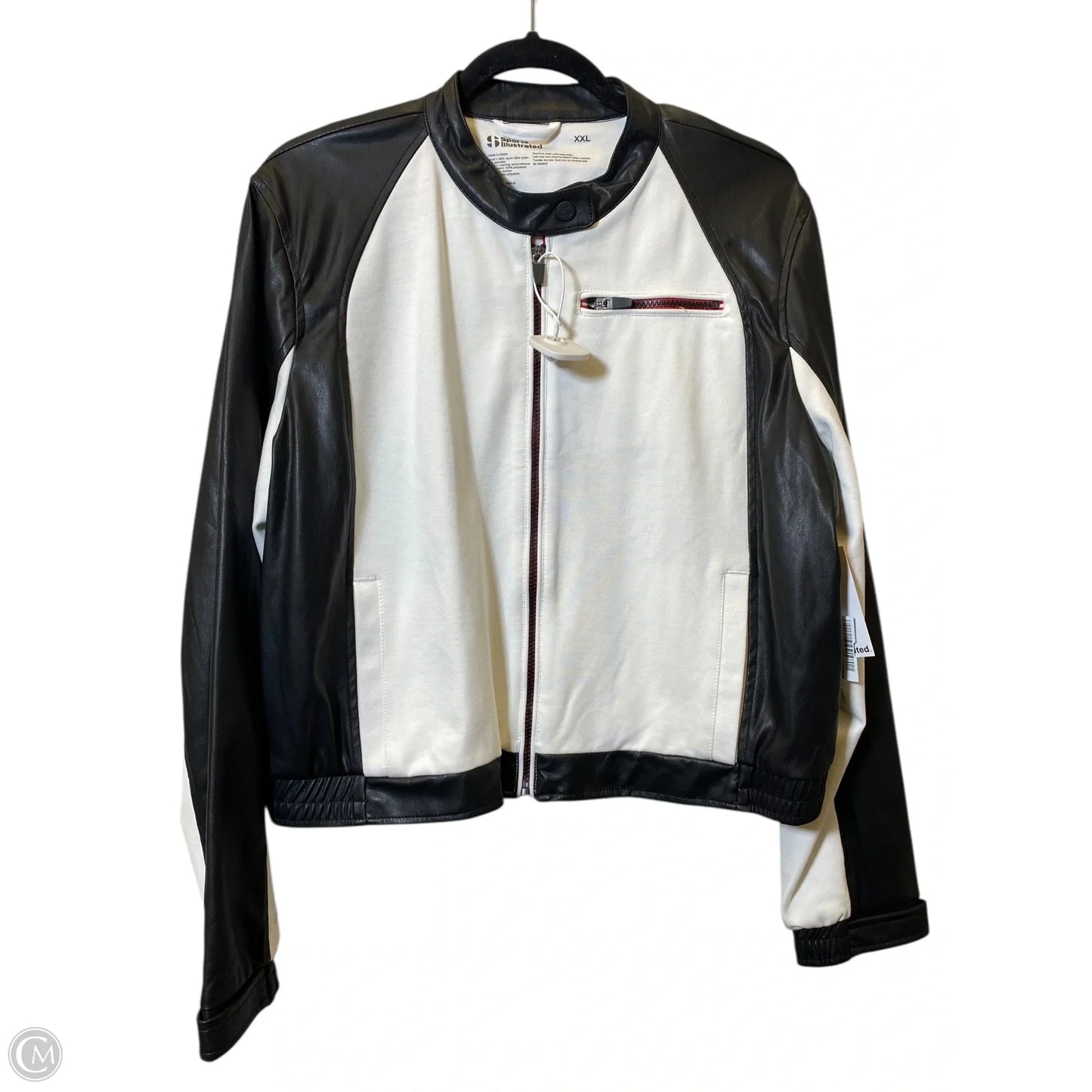 Jacket Moto By Clothes Mentor In Black & White, Size: Xxl