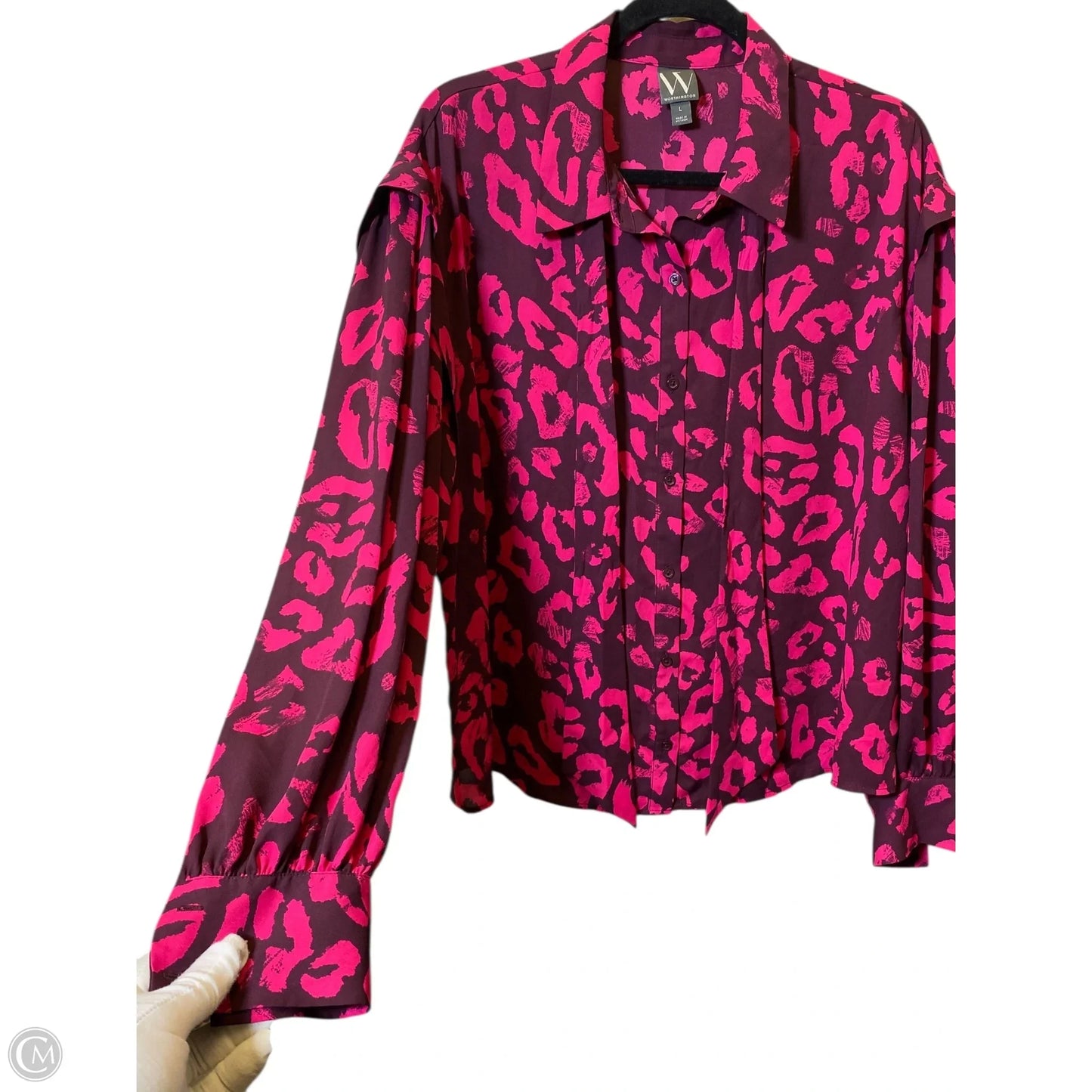 Top Long Sleeve By Worthington In Animal Print, Size: L
