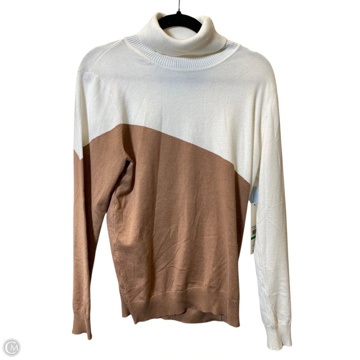 Top Long Sleeve By Calvin Klein In Brown & White, Size: L