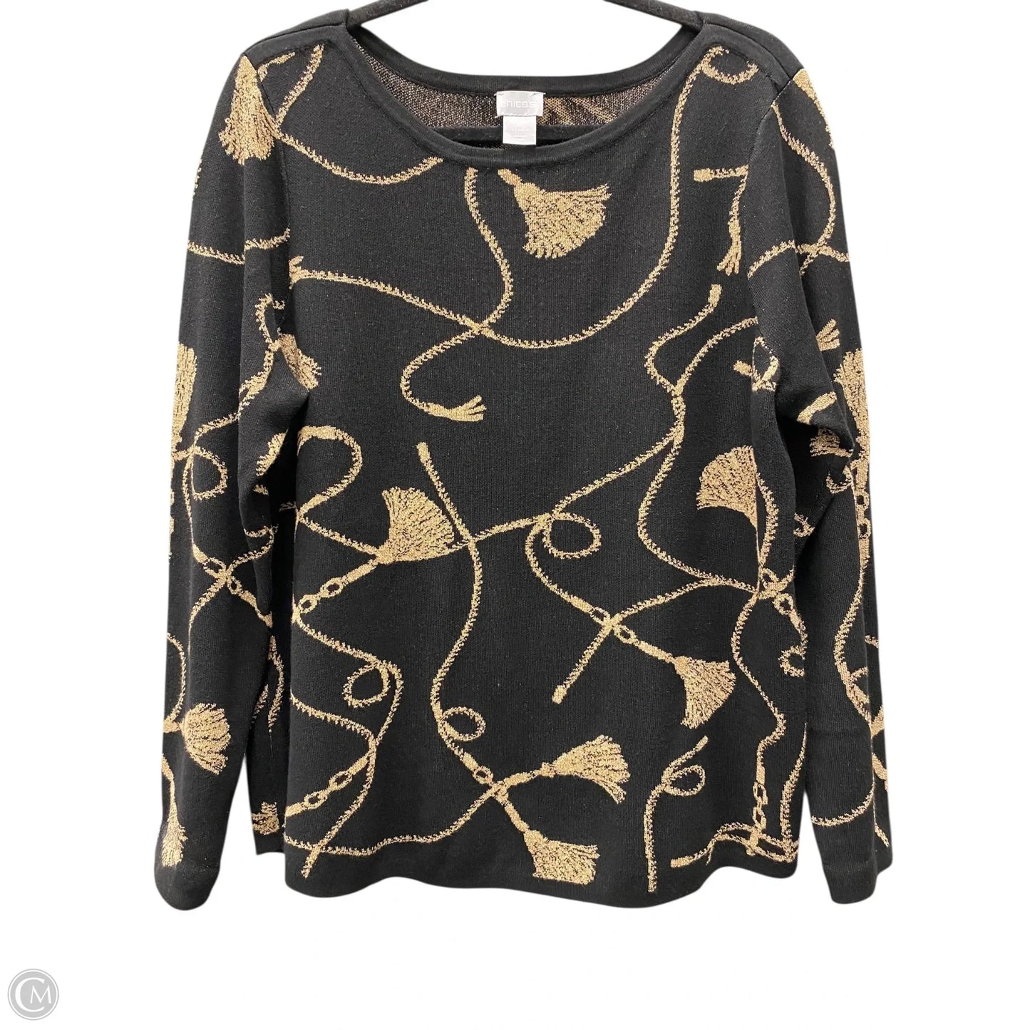 Sweater By Chicos In Black & Tan, Size: L