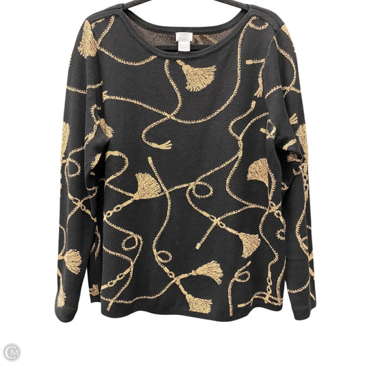 Sweater By Chicos In Black & Tan, Size: L