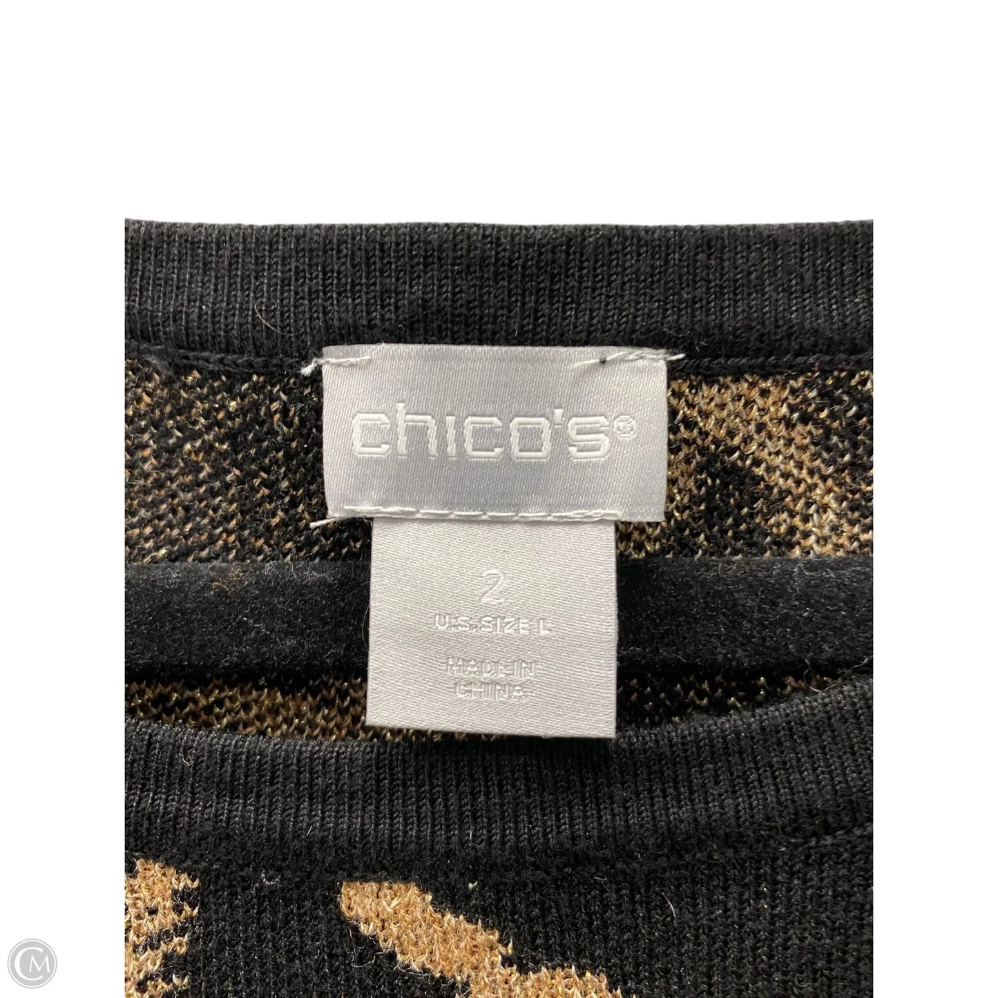 Sweater By Chicos In Black & Tan, Size: L