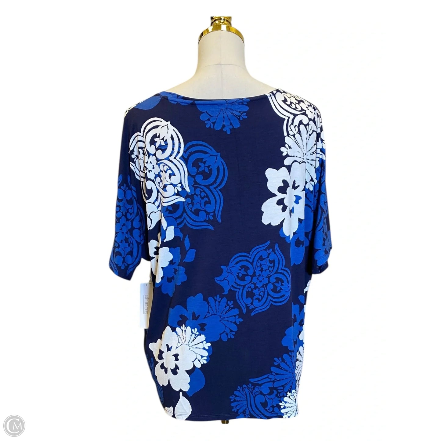 Top Short Sleeve By Chicos In Blue & White, Size: L