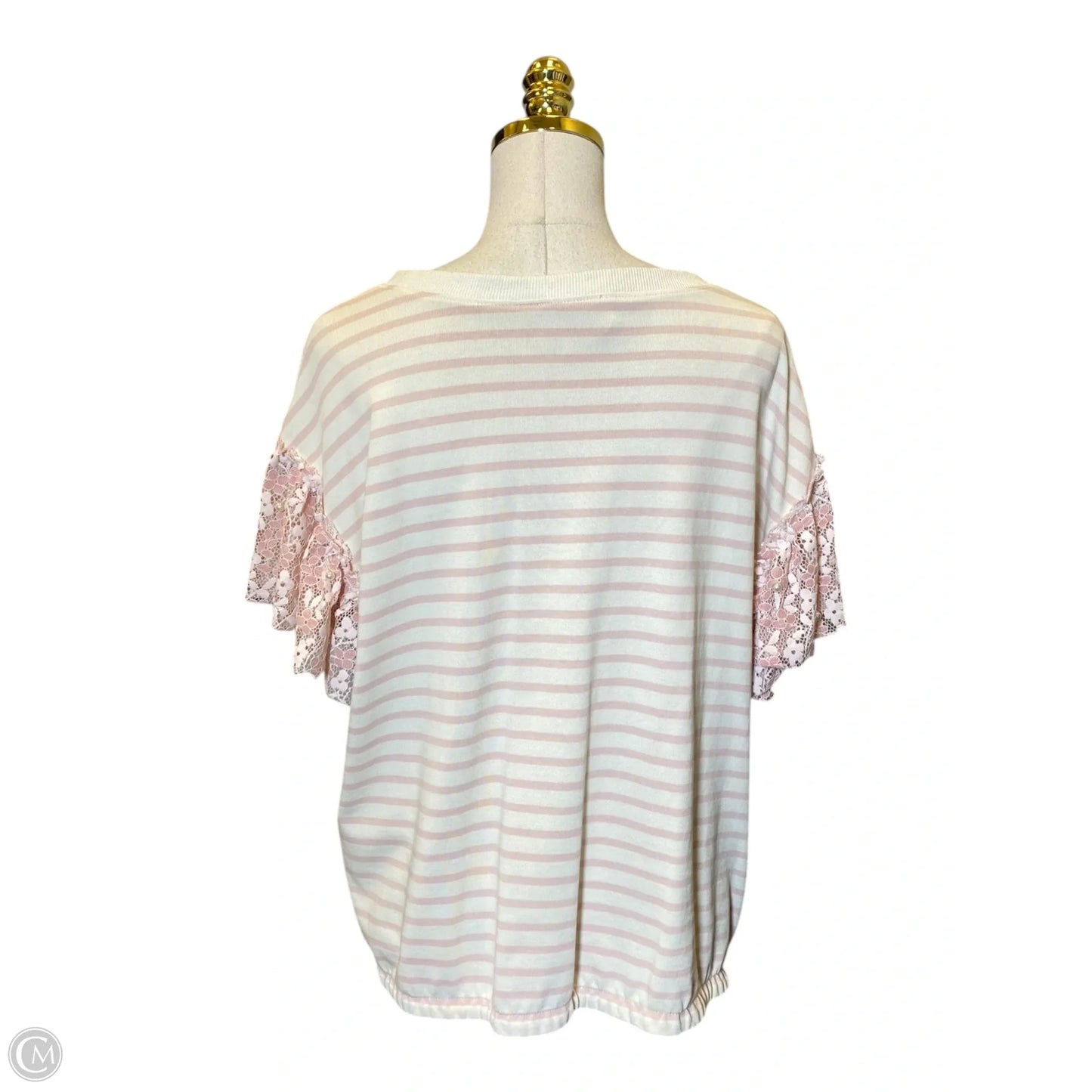 Top Short Sleeve By Fantastic Fawn In Cream & Pink, Size: L