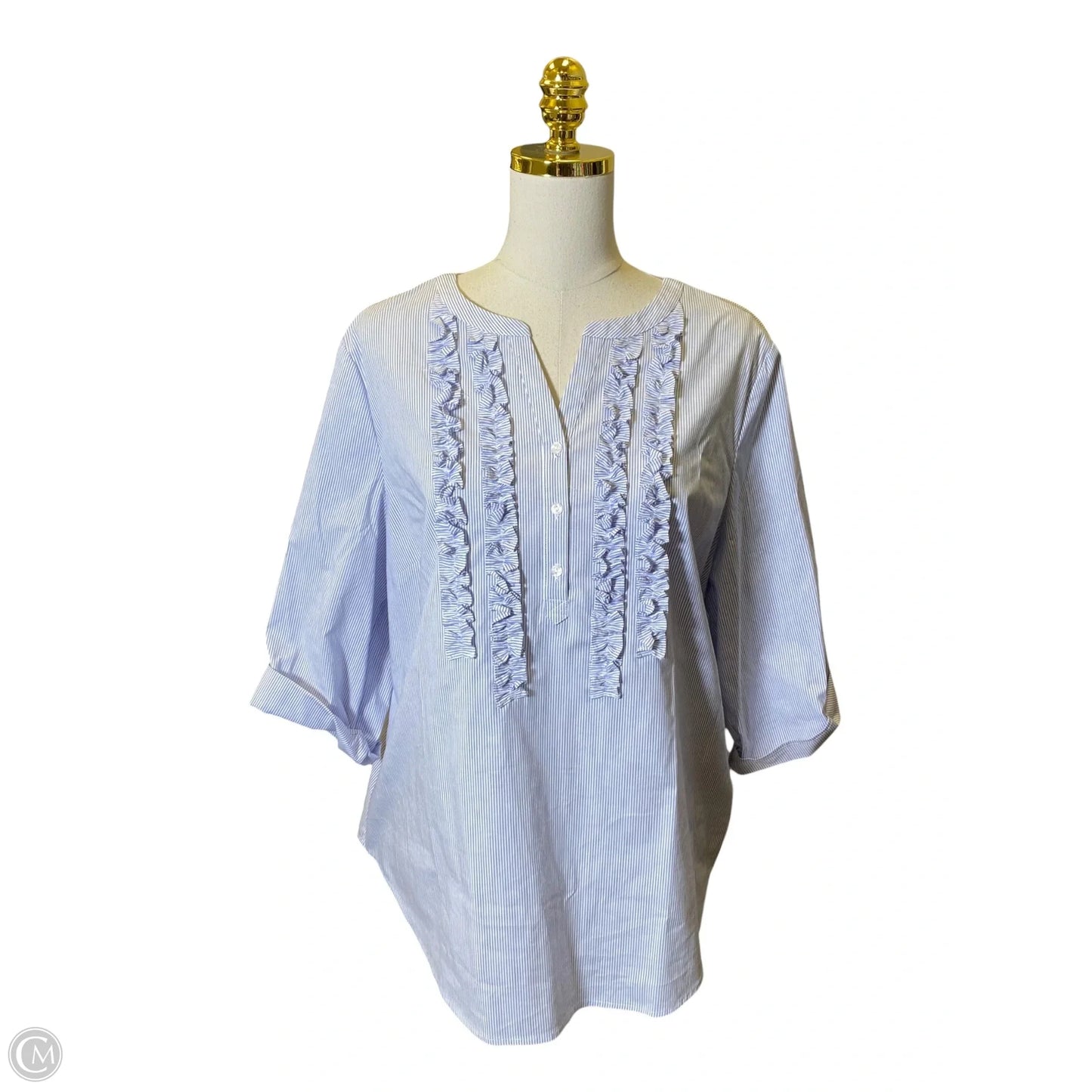 Top 3/4 Sleeve By Chicos In Striped Pattern, Size: L