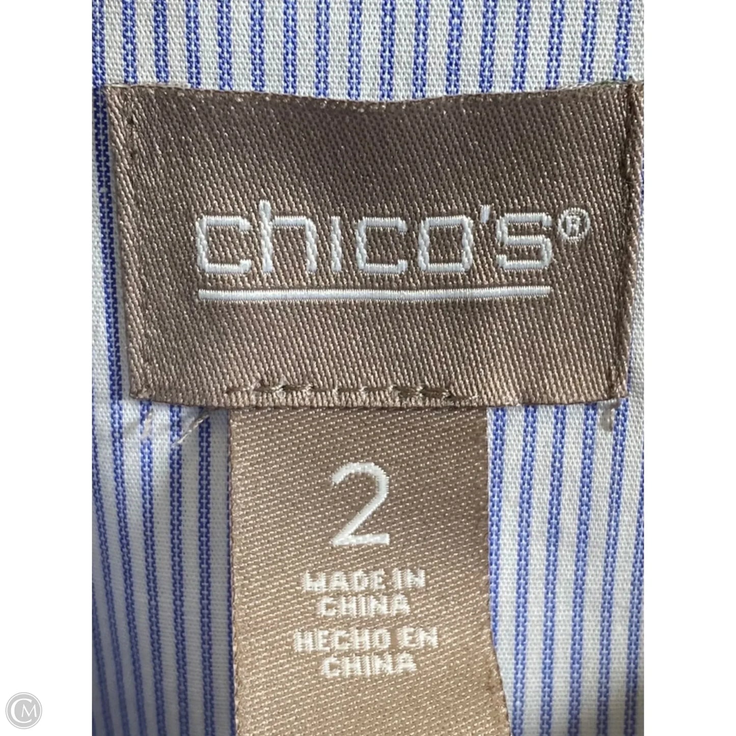 Top 3/4 Sleeve By Chicos In Striped Pattern, Size: L