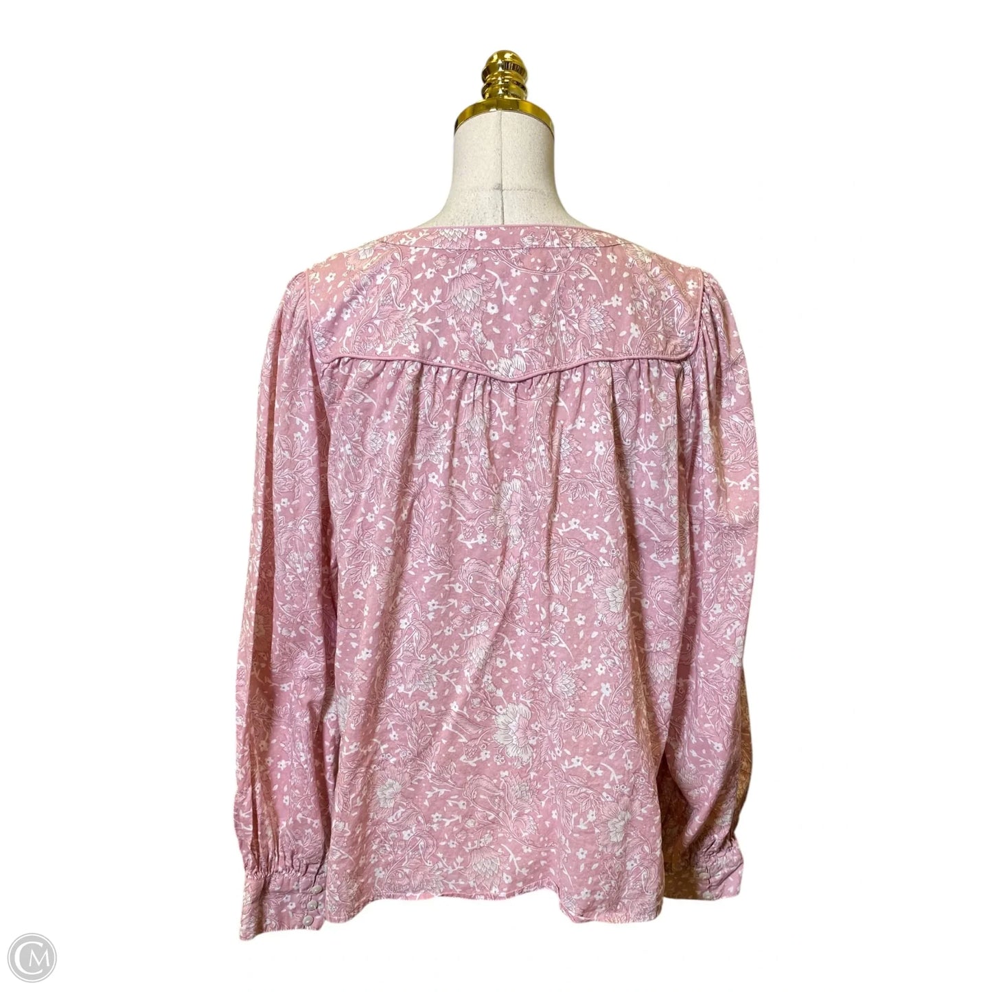 Top Long Sleeve By C And C In Pink & White, Size: L