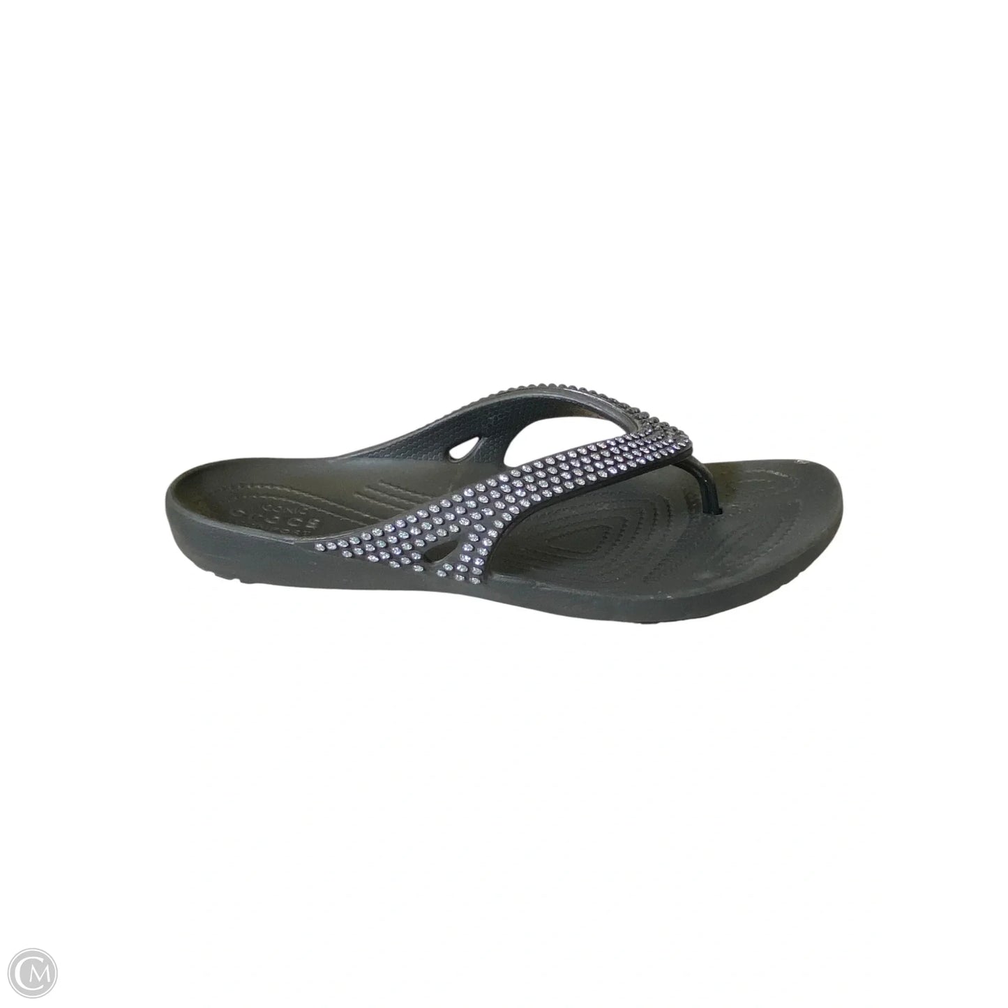 Sandals Flats By Crocs In Black & Silver, Size: 10