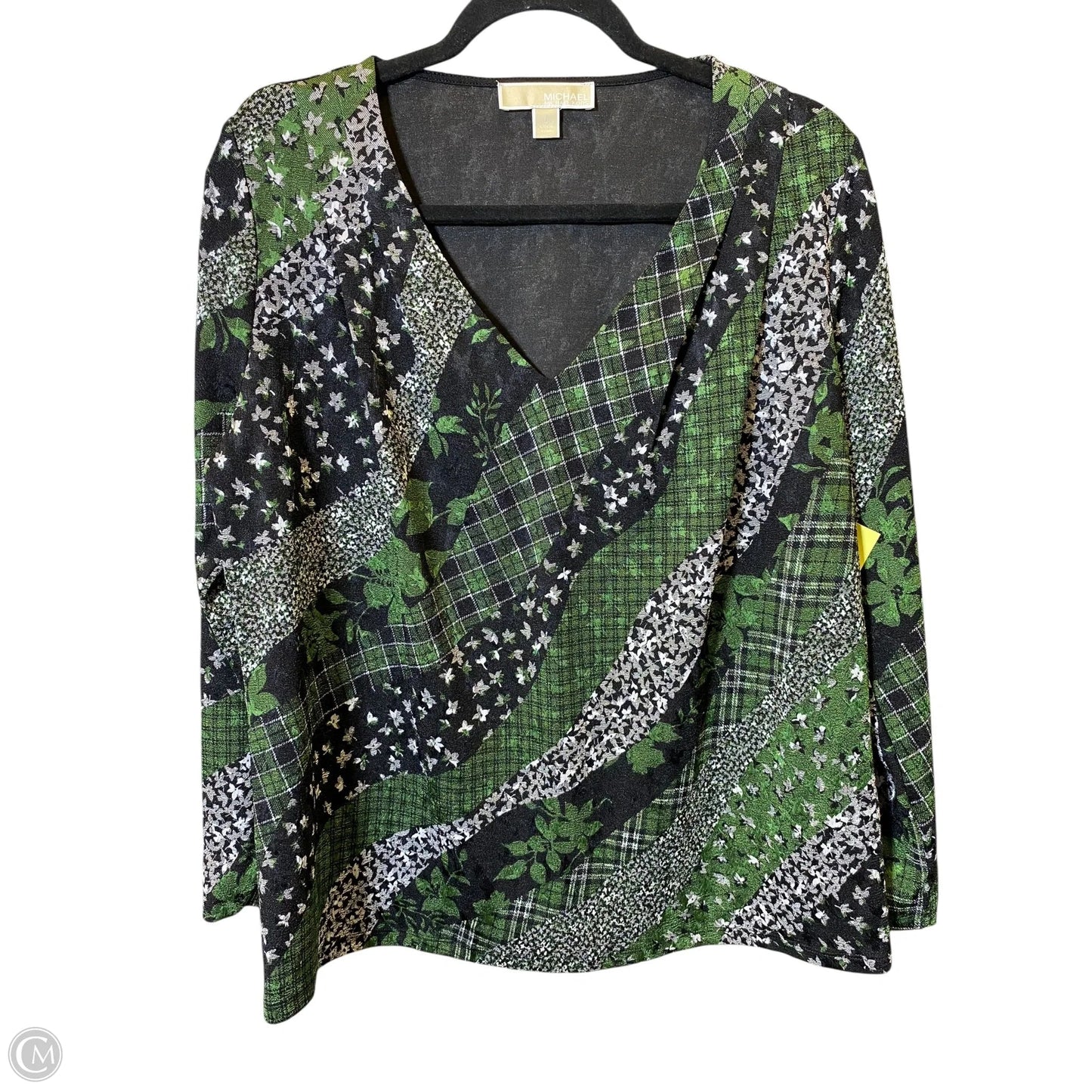 Top Long Sleeve By Michael By Michael Kors In Black & Green, Size: L