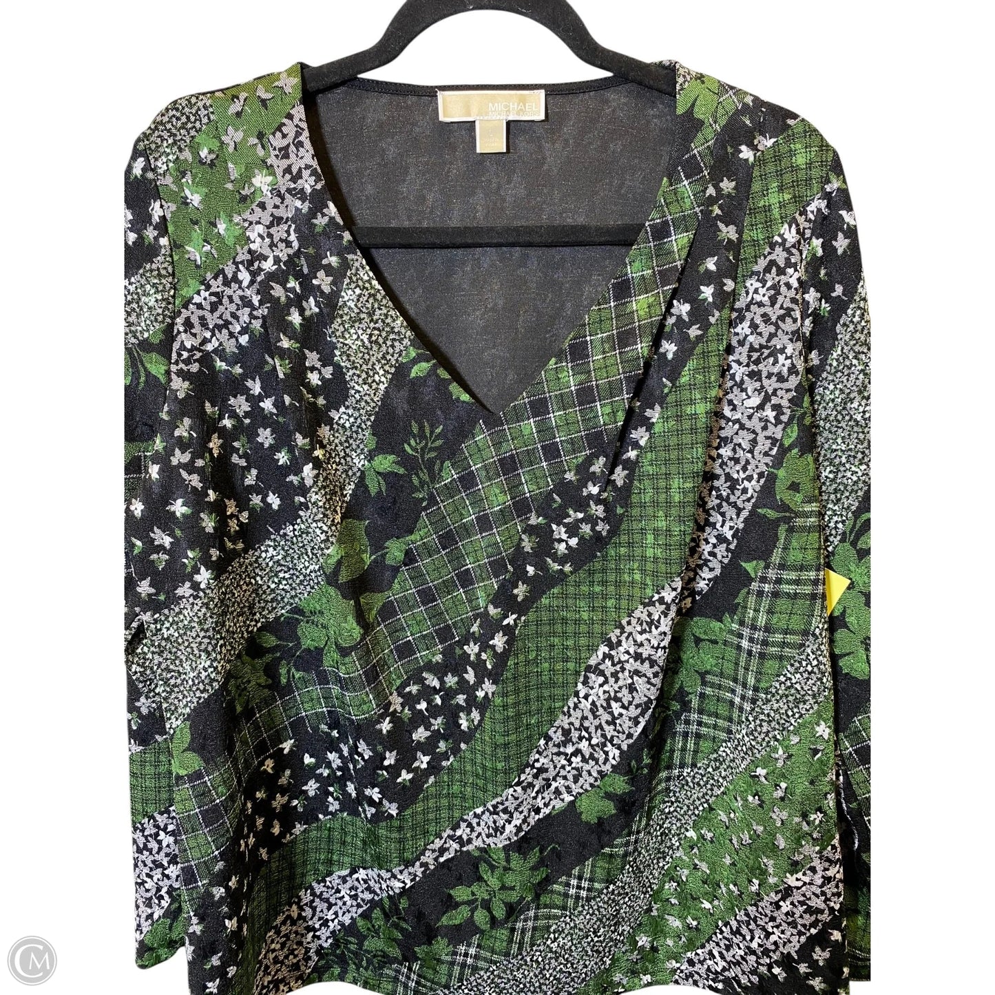 Top Long Sleeve By Michael By Michael Kors In Black & Green, Size: L