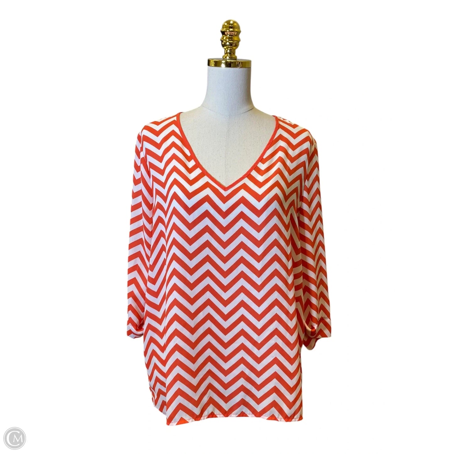Top 3/4 Sleeve By Kiara In Orange & White, Size: L