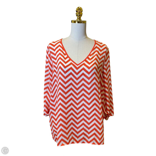 Top 3/4 Sleeve By Kiara In Orange & White, Size: L